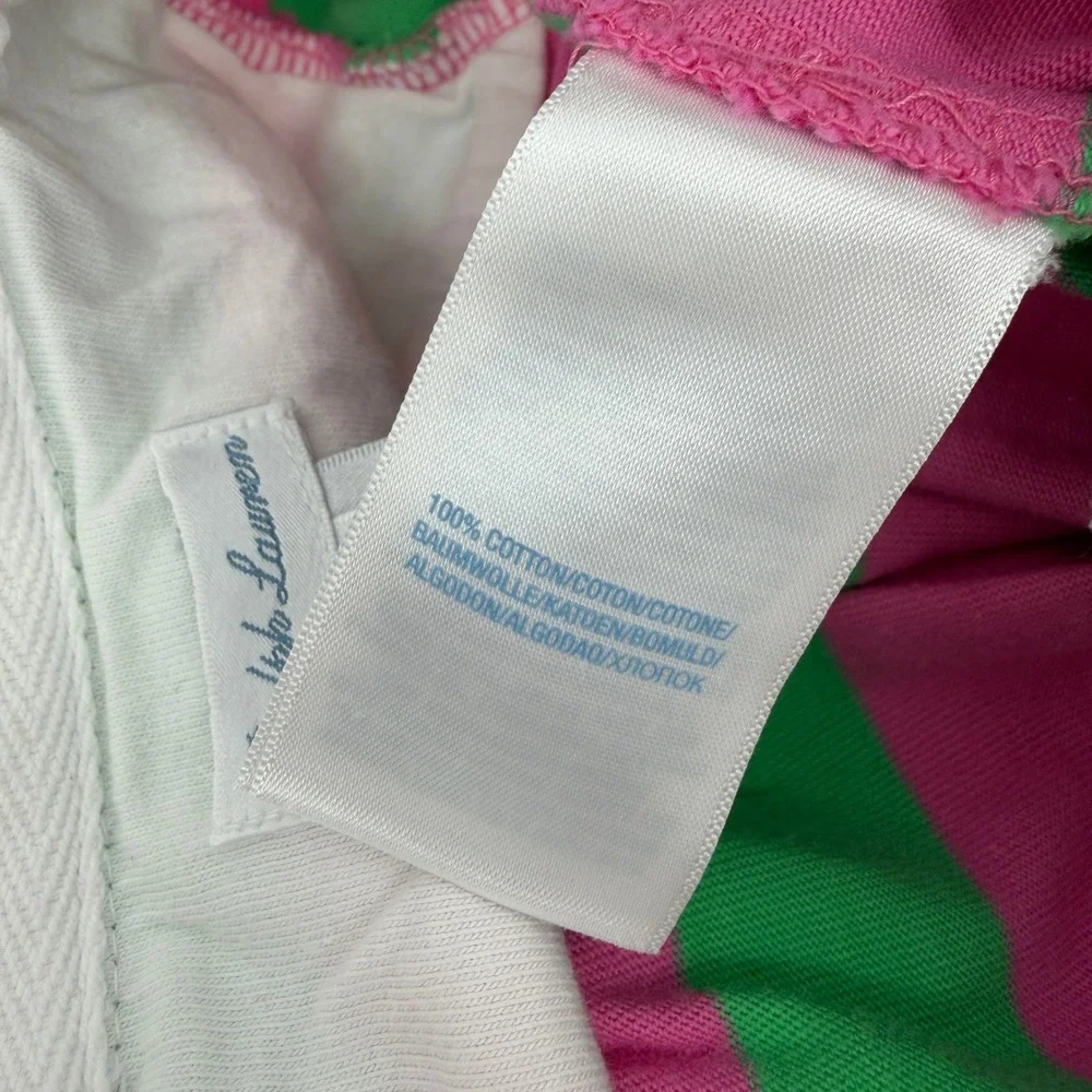 Ralph Lauren‎ Baby Pink Green Striped Romper Ruffle Collar Embroidered Pony 6 M